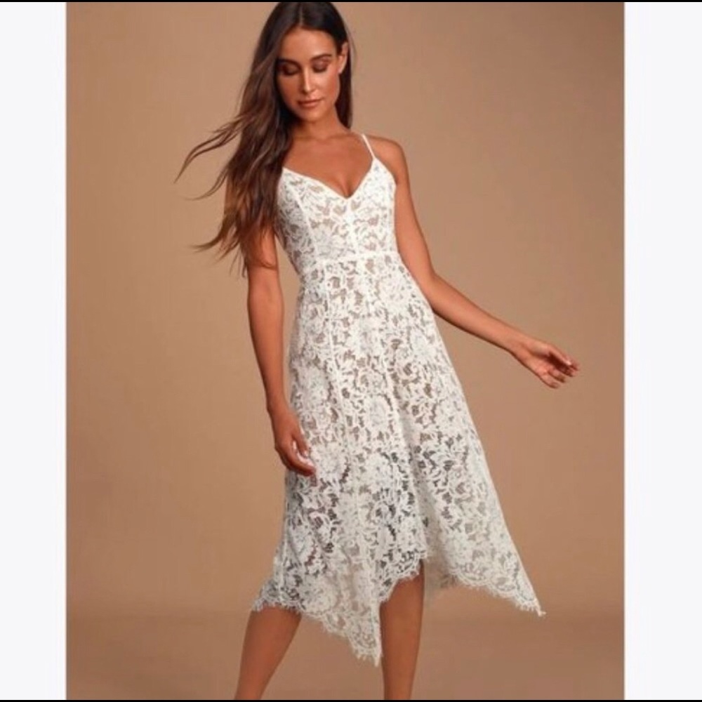 Lulu One Wish White Lace Dress